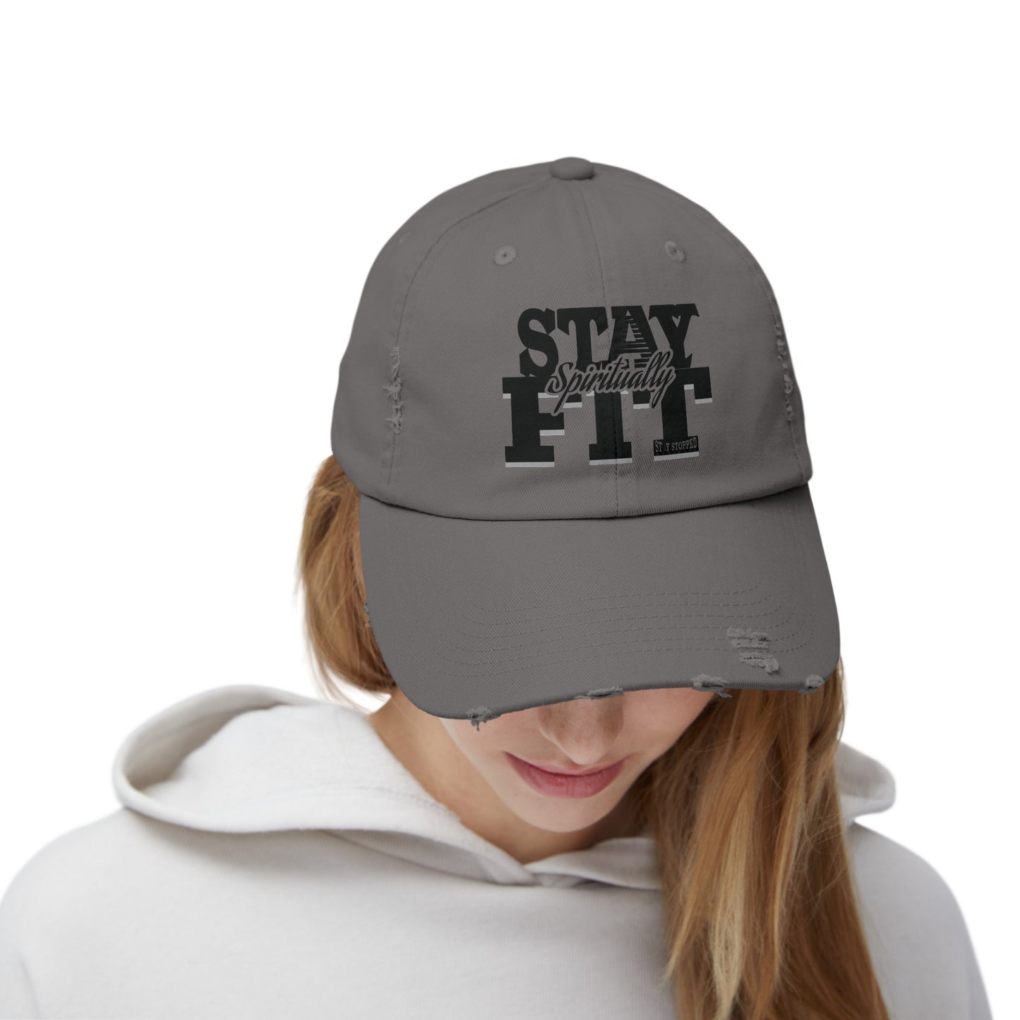 Stay Spiritually Fit Unisex Distressed Cap