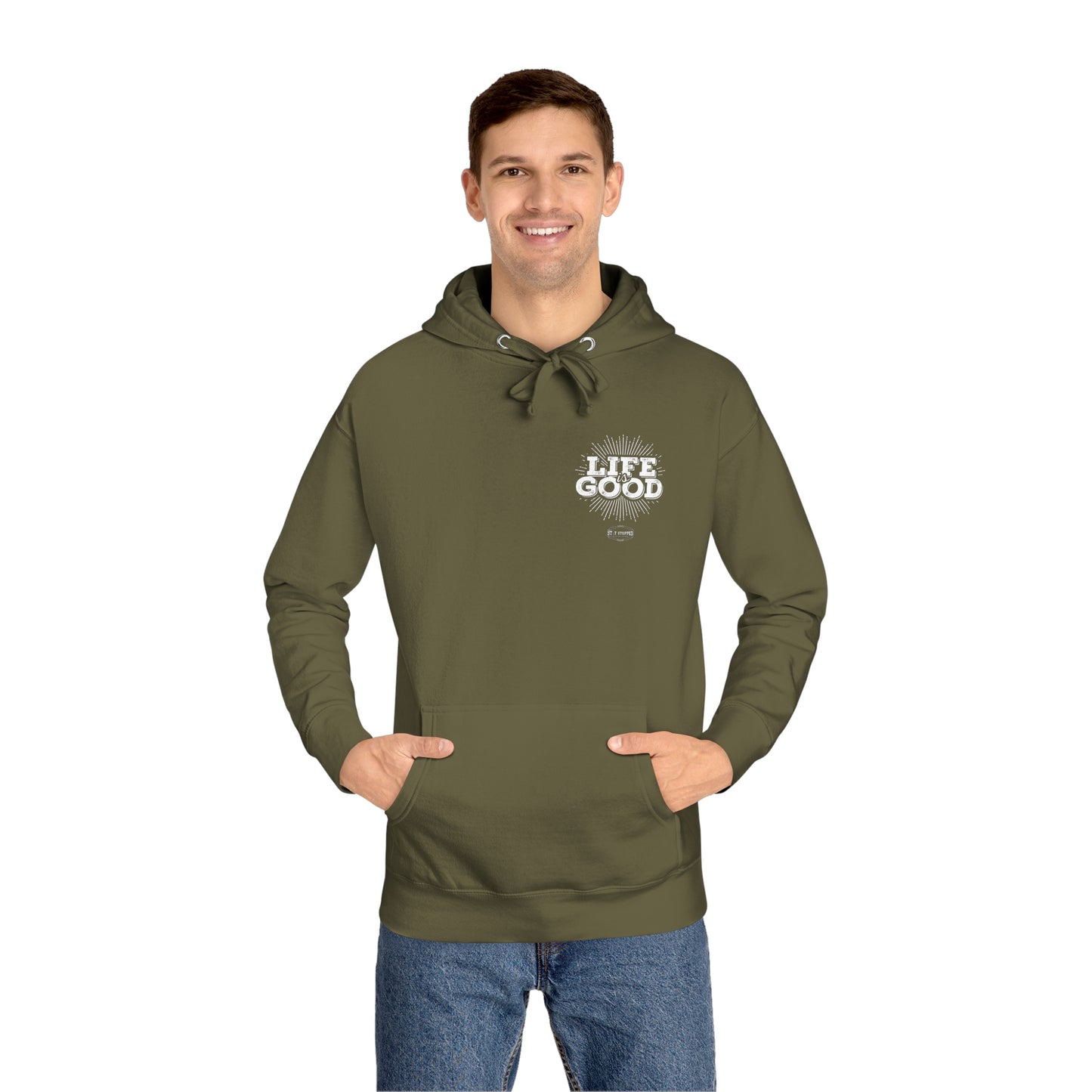 Military Green NEW LIFE IS GOOD Unisex Fleece Hoodie