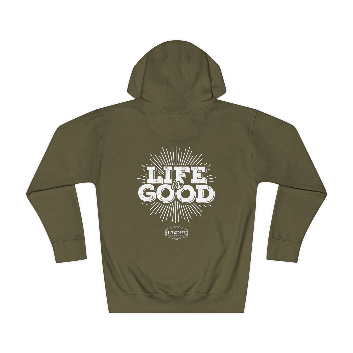 Military Green NEW LIFE IS GOOD Unisex Fleece Hoodie