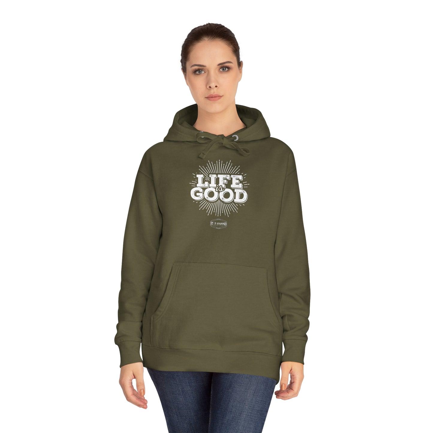 Military Green NEW LIFE IS GOOD 2 Unisex Fleece Hoodie