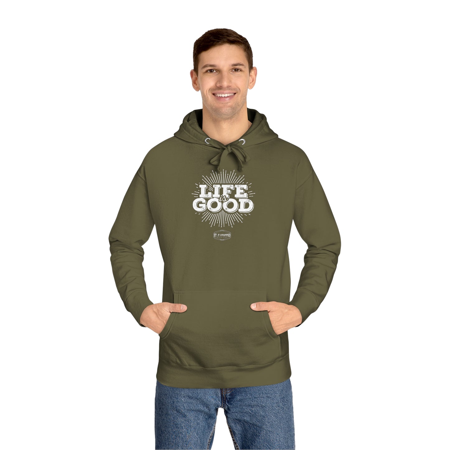 Military Green NEW LIFE IS GOOD 2 Unisex Fleece Hoodie