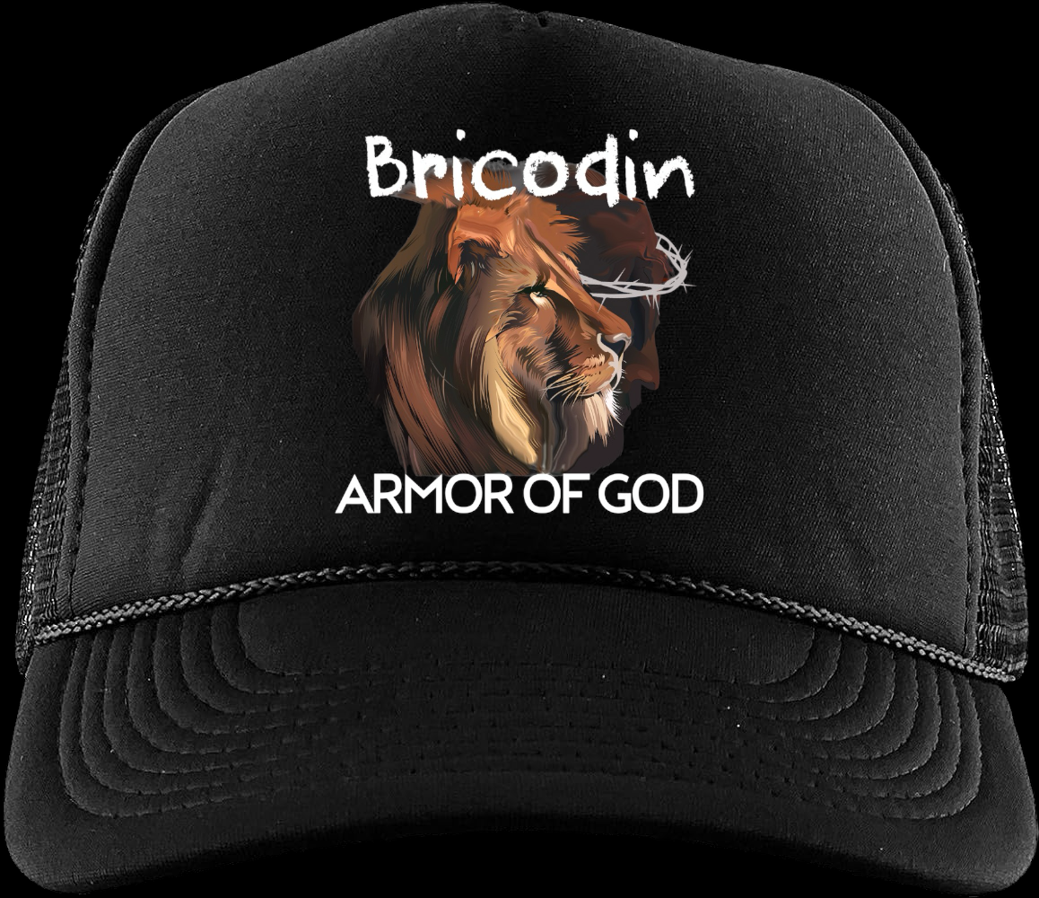 BLACK Snapback, foam, trucker hat—-Armor of God inspired BRICODIN hat